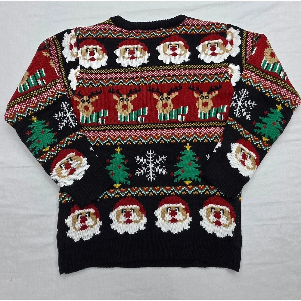 Daisys Boutique Santa Reindeer Ugly Christmas Sweater Black Red Mens Medium NWT